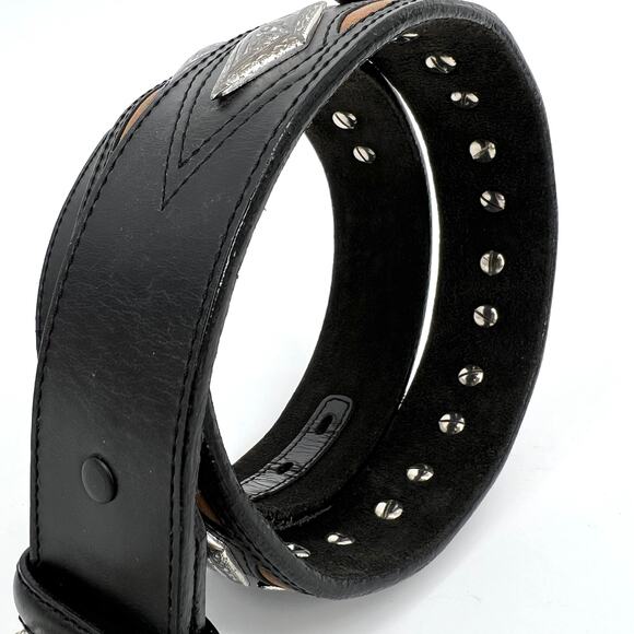 Vintage Justin Black Leather Belt Diamond Conchos Size 32 - Picture 2 of 10